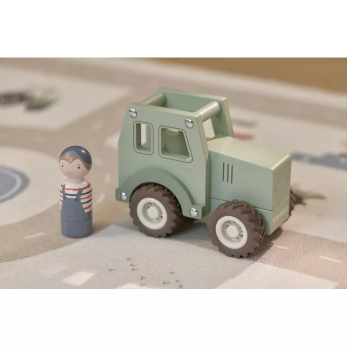 Tractor din lemn FSC cu fermier - Green - Little Dutch