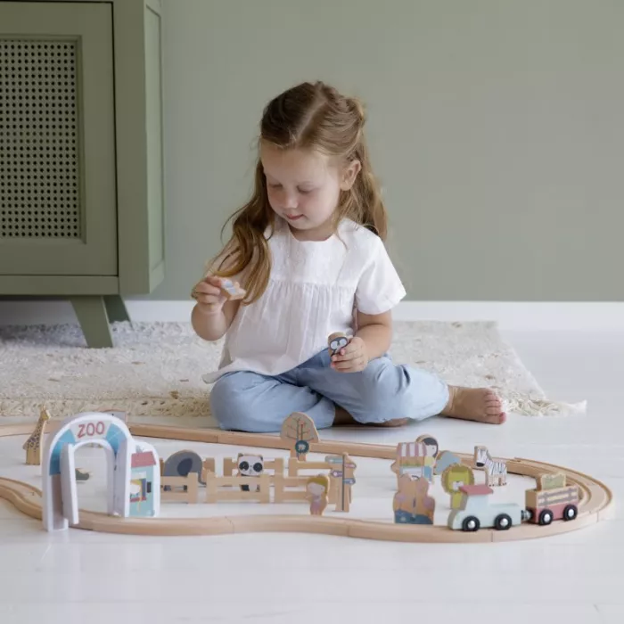 Gradina zoologica, cu figurine din lemn - Extensie Little Railway Collection - Little Dutch