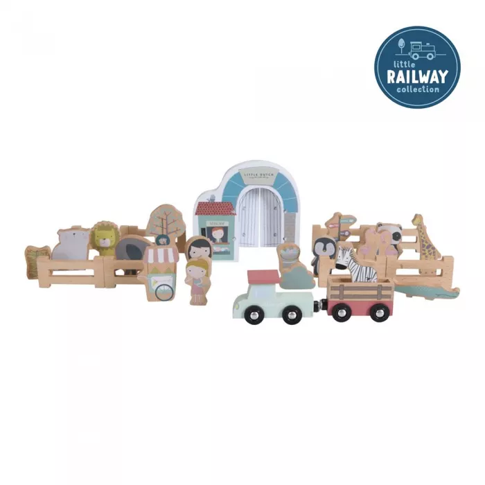 Gradina zoologica, cu figurine din lemn - Extensie Little Railway Collection - Little Dutch