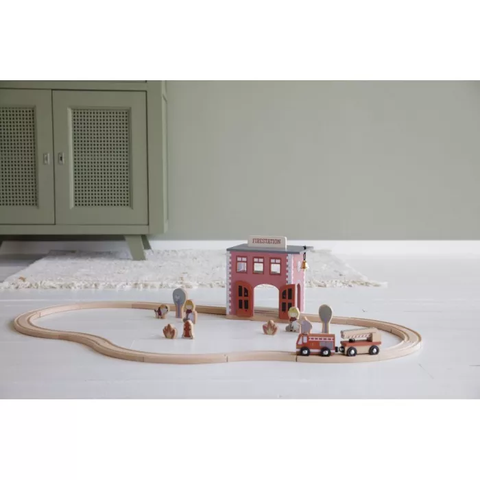 Sectie de pompieri cu figurine din lemn - Extensie Little Railway Collection - Little Dutch