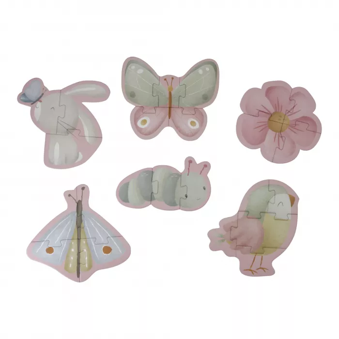 Puzzle 6 in 1 din carton FSC - Flowers & Butterflies - Little Dutch