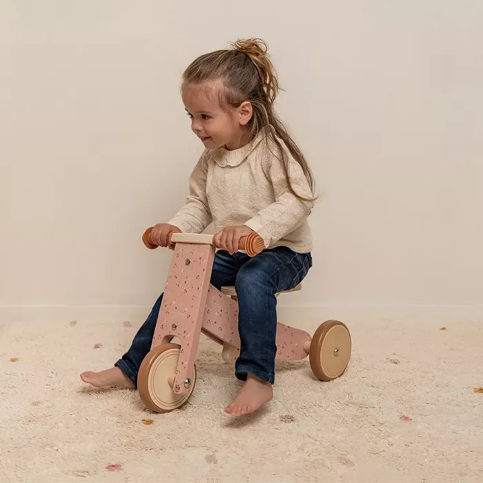 Tricicleta din lemn FSC - Little Pink Flowers - Little Dutch