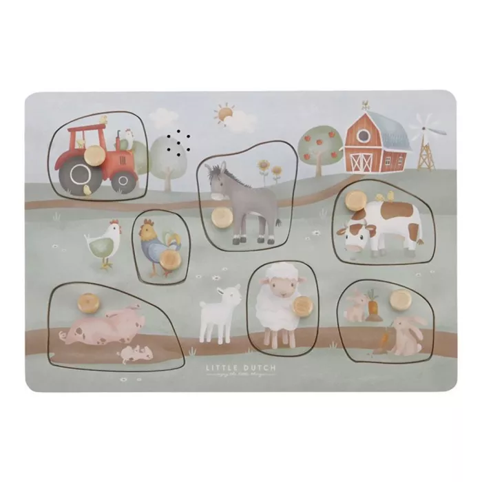 Puzzle din lemn FSC cu sunete - Little Farm - Little Dutch