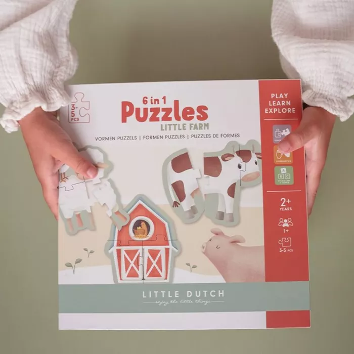 Puzzle 6 in 1 din carton FSC - Little Farm - Little Dutch Puzzle 6 in 1 din carton FSC - Little Farm - Little Dutch