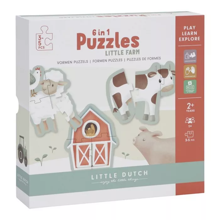 Puzzle 6 in 1 din carton FSC - Little Farm - Little Dutch