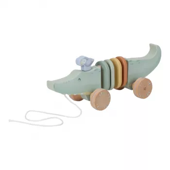 Jucarie din lemn FSC cu roti si snur pentru tras - Crocodil - Safari Friends - Little Dutch