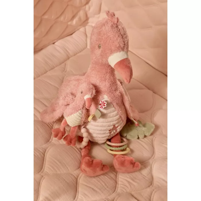 Jucărie de pluș senzorială Flamingo cu activități pentru bebeluși