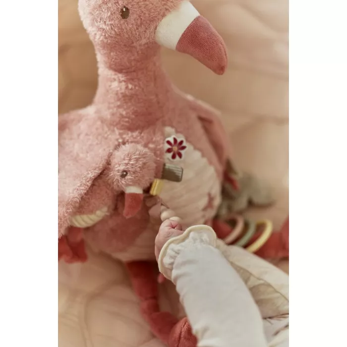 Jucărie de pluș senzorială Flamingo cu activități pentru bebeluși