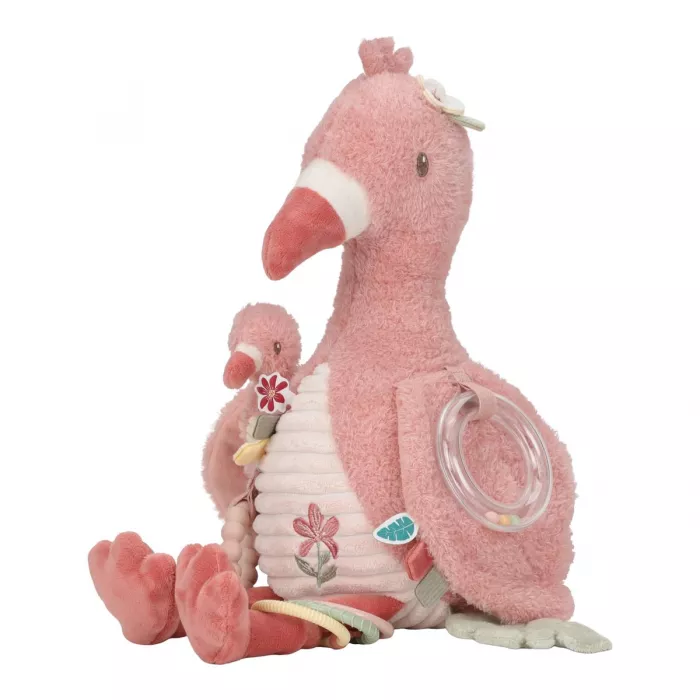 Jucărie de pluș senzorială Flamingo cu activități pentru bebeluși