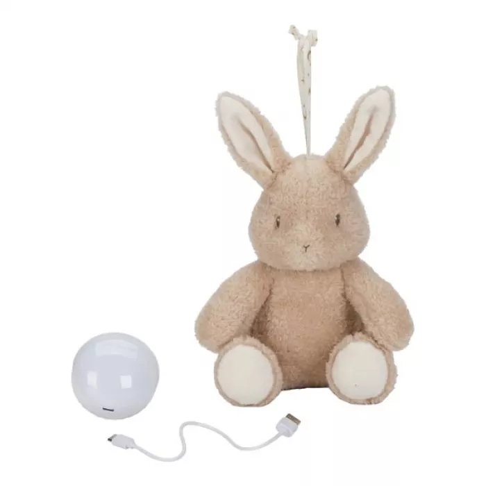 Jucarie din plus cu sunete albe si lumina de veche - Bunny -  Newborn Naturals - Little Dutch