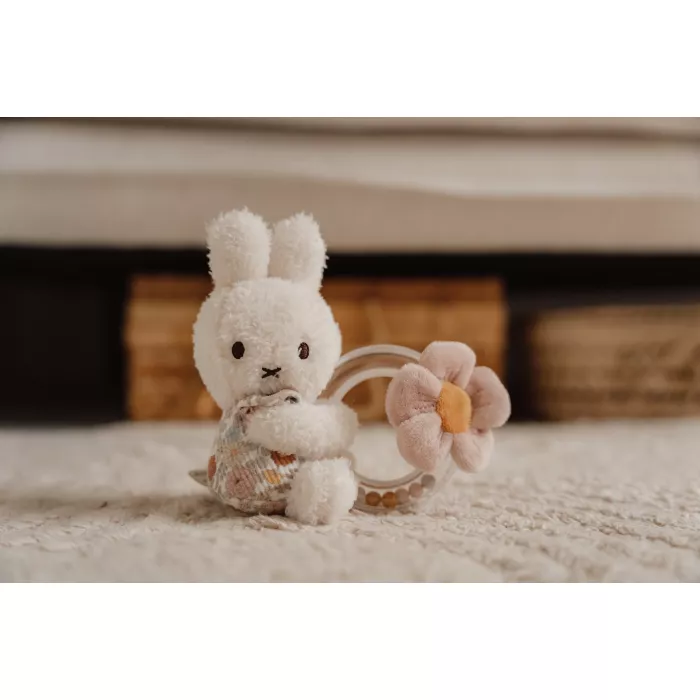 Jucarie din plus cu inel cu margele - Miffy Vintage Little Flowers - Little Dutch