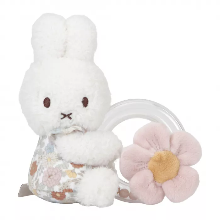 Jucarie din plus cu inel cu margele - Miffy Vintage Little Flowers - Little Dutch