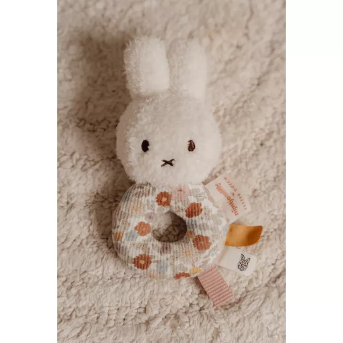 Jucarie zornaitoare din plus cu inel - Miffy Vintage Little Flowers - Little Dutch