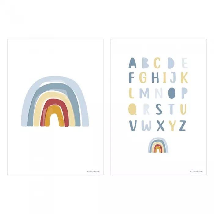 Poster A3 - Rainbow Alphabet - albastru - Little Dutch