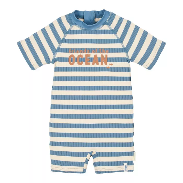 Costum de baie intreg cu maneca scurta - Ocean Blue Stripes - Little Dutch