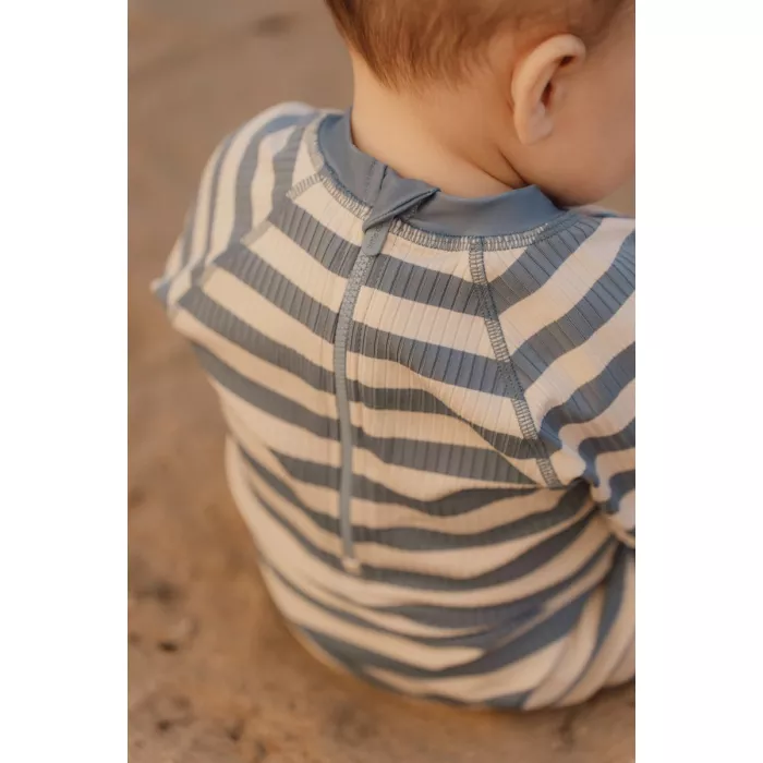 Costum de baie intreg cu maneca scurta - Ocean Blue Stripes - Little Dutch