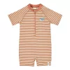 Costum de baie intreg cu maneca scurta - Ocean Brown Stripes - Little Dutch