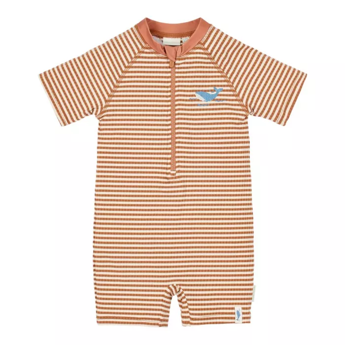 Costum de baie intreg cu maneca scurta - Ocean Brown Stripes - Little Dutch