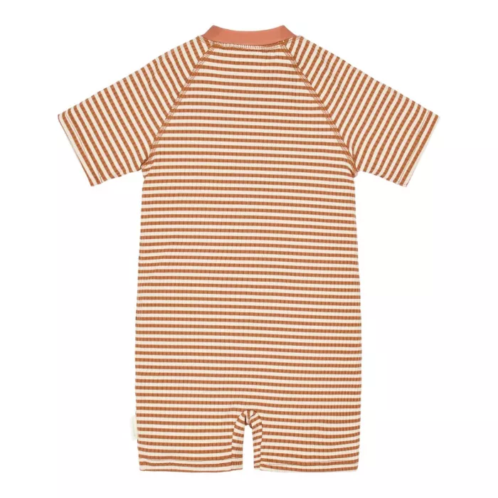 Costum de baie intreg cu maneca scurta - Ocean Brown Stripes - Little Dutch