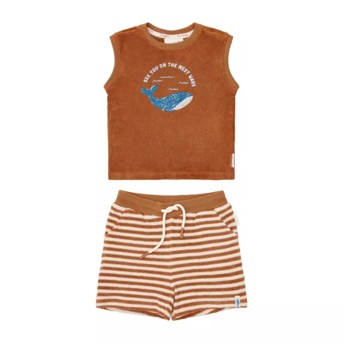 Set maiou si pantaloni scurti - Ocean World Brown - Little Dutch