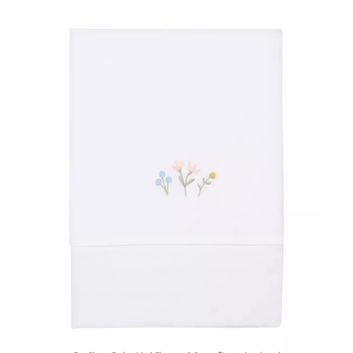 Cearsaf alb din bumbac cu broderie - Flowers & Butterflies - 110 x 140 cm - Little Dutch