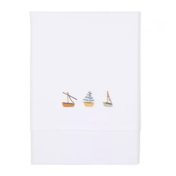 Cearsaf alb din bumbac cu broderie - Sailors Bay - 110 x 140 cm - Little Dutch