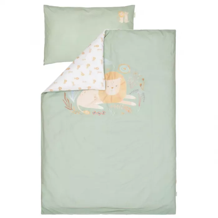 Lenjerie pentru patut - 100 x 140 - Green Leo Safari - Little Dutch
