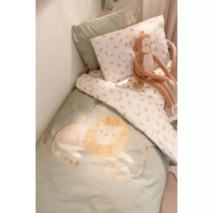 Lenjerie pentru patut - 100 x 140 - Green Leo Safari - Little Dutch