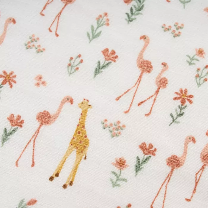 Cearsaf cu elastic din bumbac organic pentru patut - Blooming Safari - Little Dutch