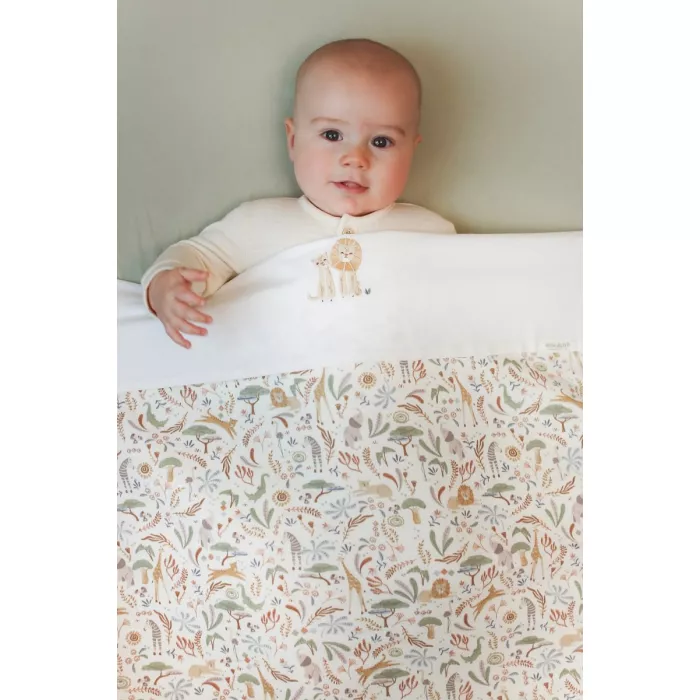 Cearsaf cu elastic din bumbac organic pentru patut - Blooming Safari - Little Dutch