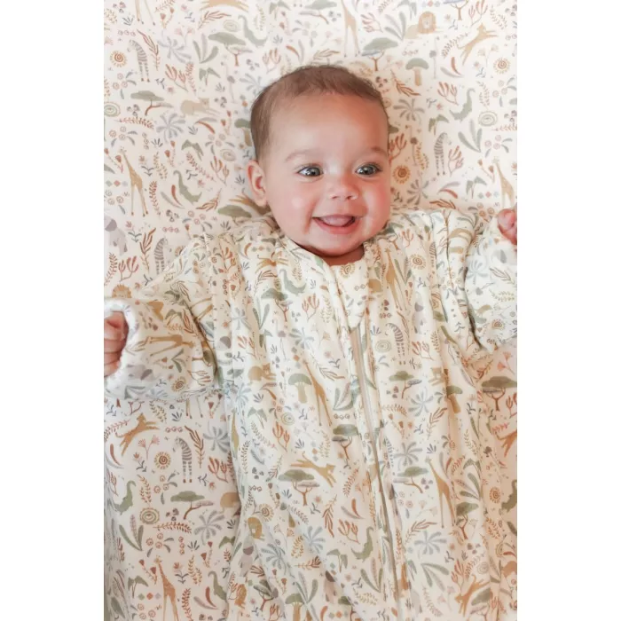 Cearsaf cu elastic din bumbac organic pentru patut - Blooming Safari - Little Dutch