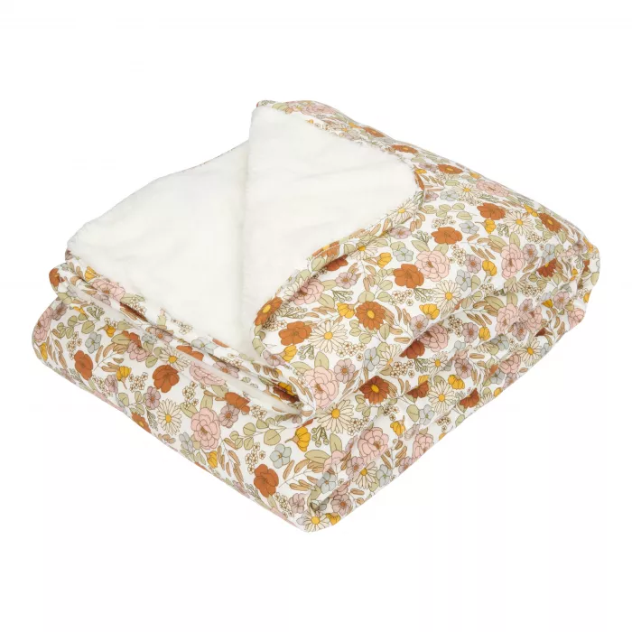 Patura din bumbac dublata cu plus - Vintage Little Flowers - Little Dutch