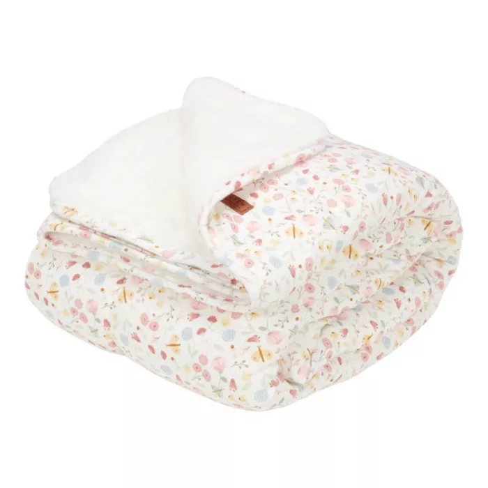 Patura din bumbac dublata cu plus - Flowers & Butterflies - Little Dutch