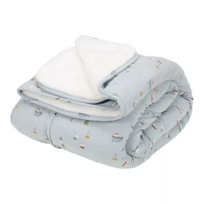 Patura din bumbac dublata cu plus - Sailors Bay Blue - Little Dutch