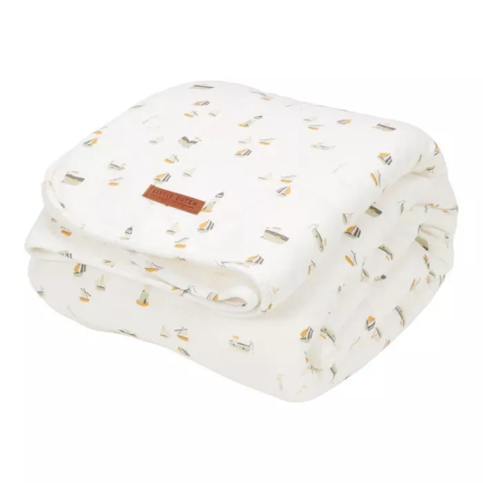 Patura din bumbac dublata cu plus - Sailors Bay White - Little Dutch