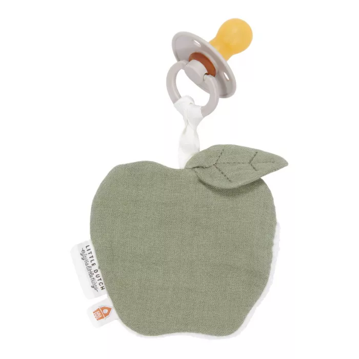 Suport pentru suzeta din muselina de bumbac organice - Apple Olive - Little Farm - Little Dutch