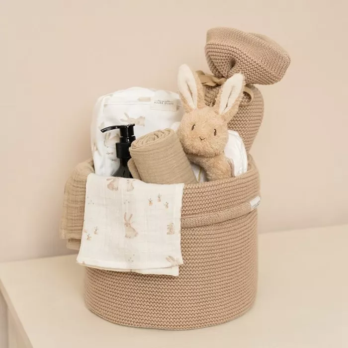 Cos de depozitare rotund din bumbac organic pentru comoda de infasat - Beige - Little Dutch