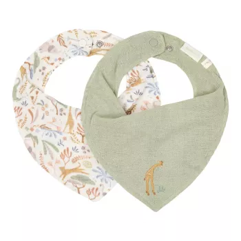 Baveta bandana dublata din bumbac organic - set 2 bucati - Green/Safari Wonders - Little Dutch