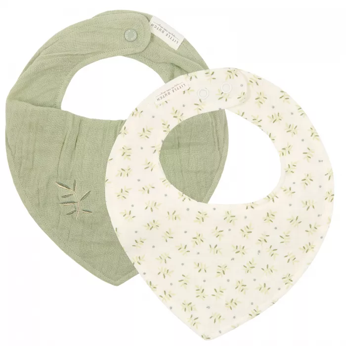 Baveta bandana dublata din bumbac organic - set 2 bucati - Blueberry Leaves / Sage - Little Dutch