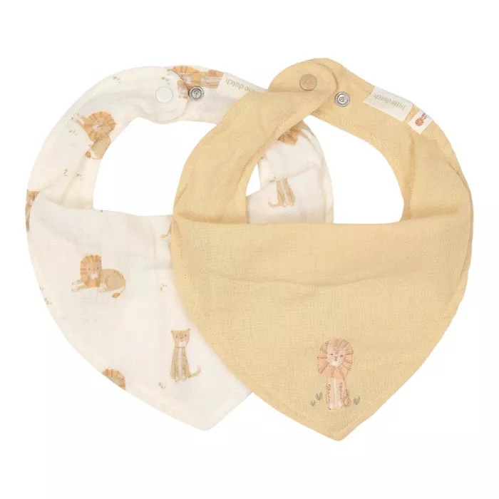 Baveta bandana dublata din bumbac organic - set 2 bucati - Yellow/ Leo Safari - Little Dutch