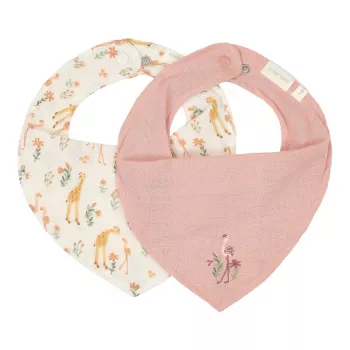 Baveta bandana dublata din bumbac organic - set 2 bucati - Pink/ Blooming Safari - Little Dutch