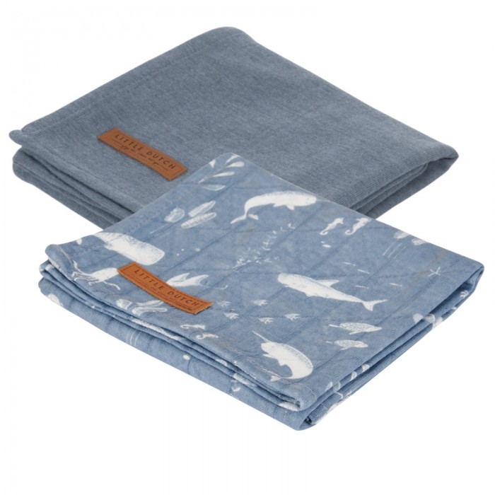 Muselina din bumbac - set 2 bucati - Ocean Blue/Pure Blue - Little Dutch Muselina din bumbac - set 2 bucati - Ocean Blue/Pure Blue - Little Dutch