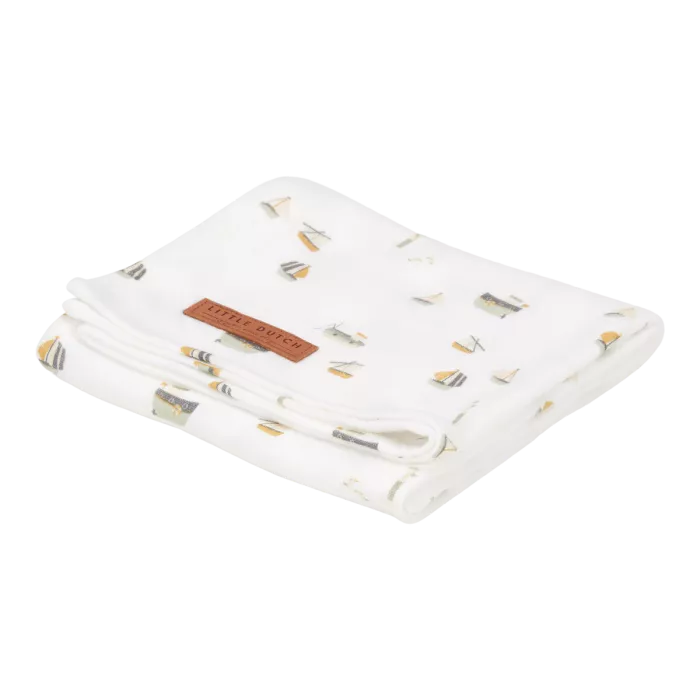 Muselina din bumbac - 120 x 120 cm - Sailors Bay White - Little Dutch