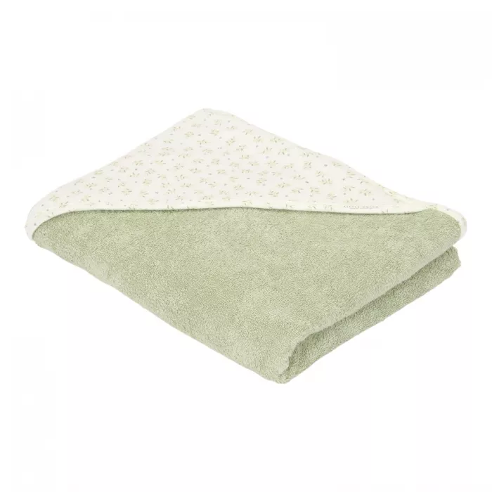 Prosop cu gluga din bumbac organic pentru bebelusi - 75 x 75 cm - Blueberry Leaves - Little Dutch