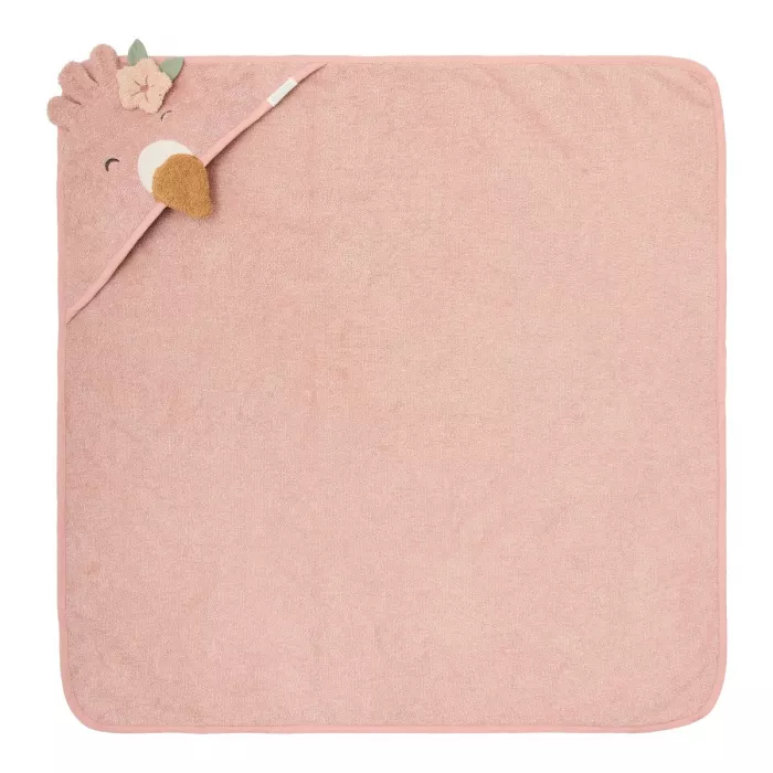 Prosop cu gluga din bumbac organic pentru bebelusi - 75 x 75 - Flamingo Roz - Little Dutch