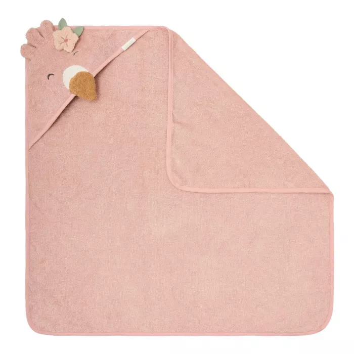 Prosop cu gluga din bumbac organic pentru bebelusi - 75 x 75 - Flamingo Roz - Little Dutch