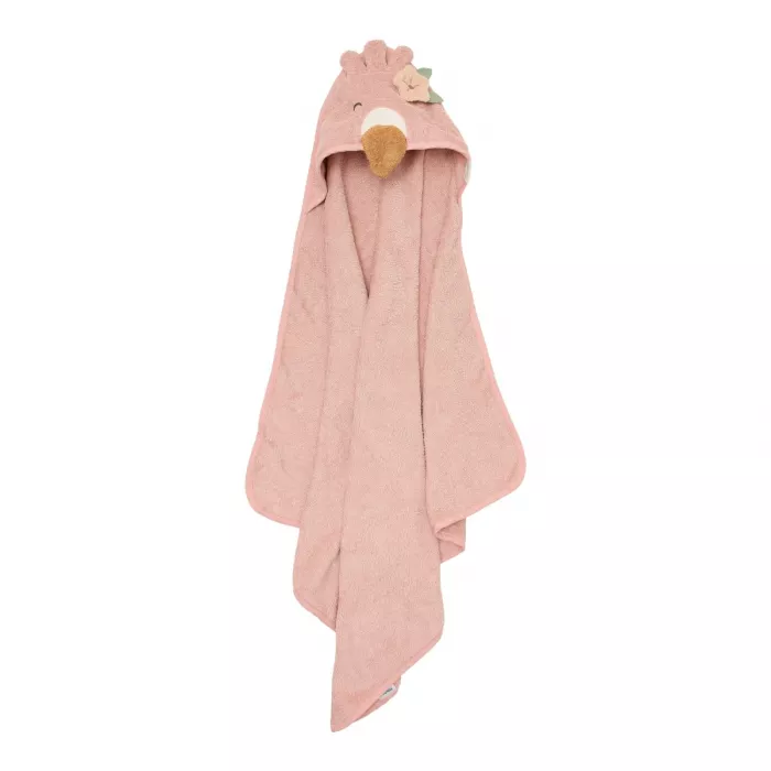 Prosop cu gluga din bumbac organic pentru bebelusi - 75 x 75 - Flamingo Roz - Little Dutch