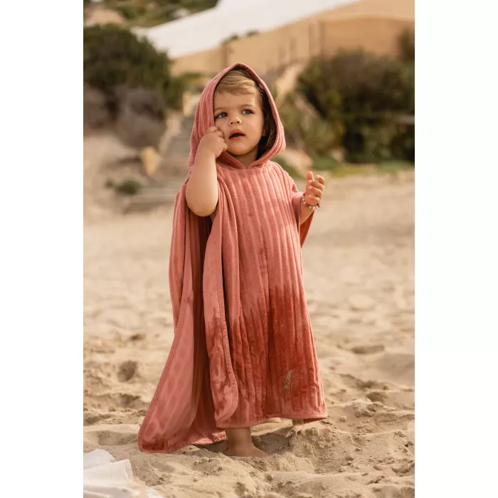 Poncho pentru plaja din bumbac - Jacquard Terry Pink Blush - Little Dutch