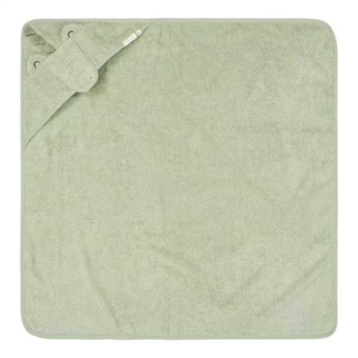 Prosop cu gluga din bumbac organic pentru bebelusi - 100 x 100 - Green Crocodil - Little Dutch