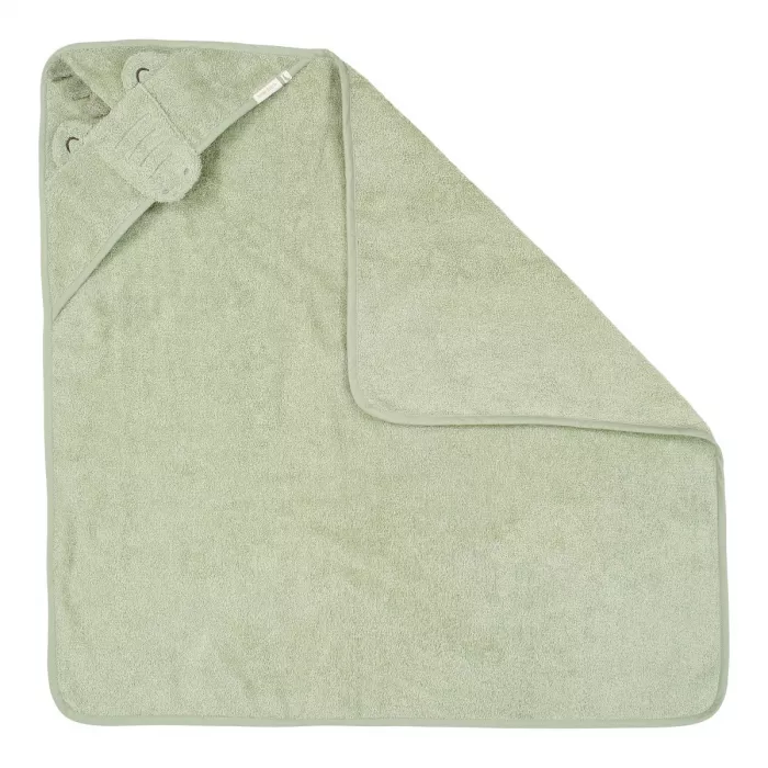 Prosop cu gluga din bumbac organic pentru bebelusi - 100 x 100 - Green Crocodil - Little Dutch